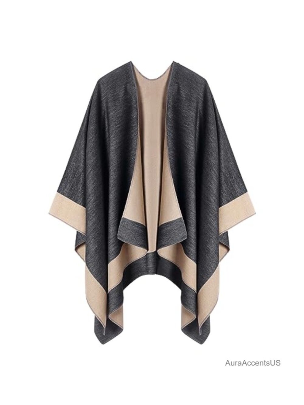 Womens Reversible Shawl Wrap Poncho Cape Open Front Cardigan Scarf Pashmina